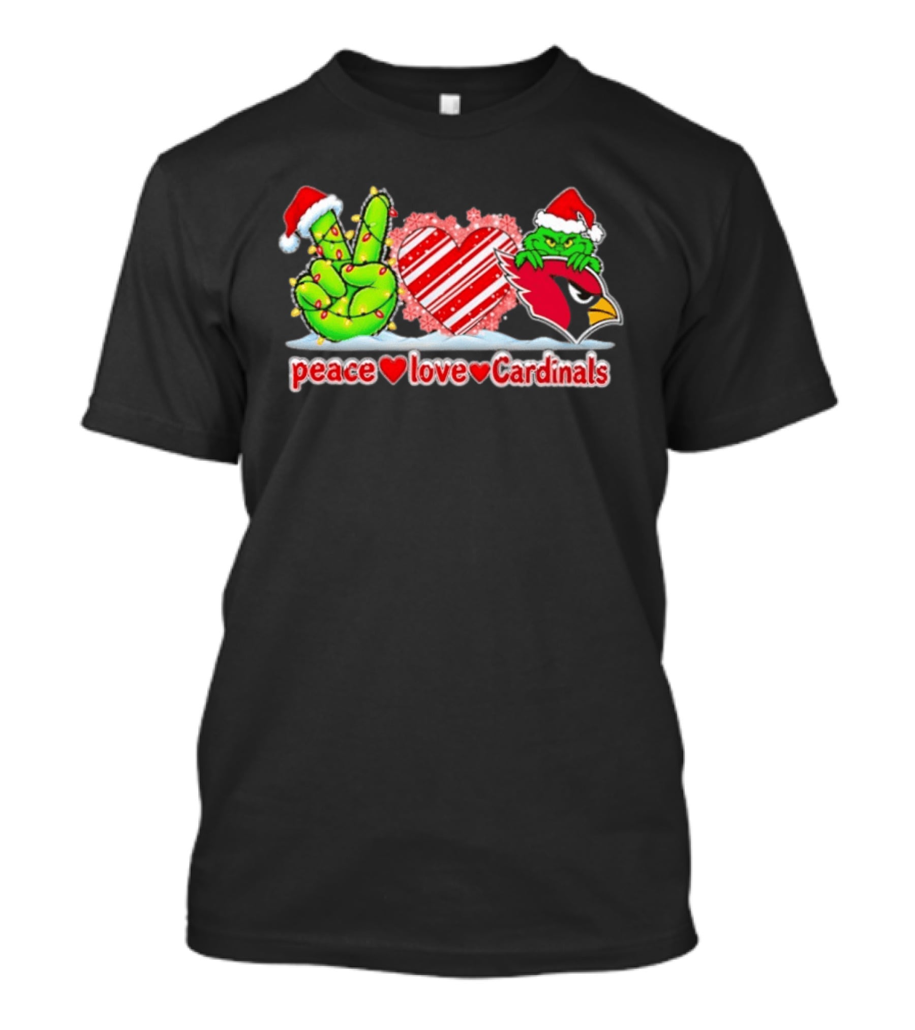 Arizona Cardinals Grinch Peace Love Cardinals Christmas T-Shirt