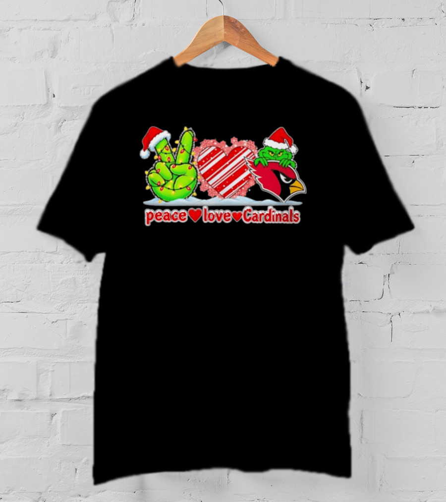 Arizona Cardinals Grinch Peace Love Cardinals Christmas T-Shirt