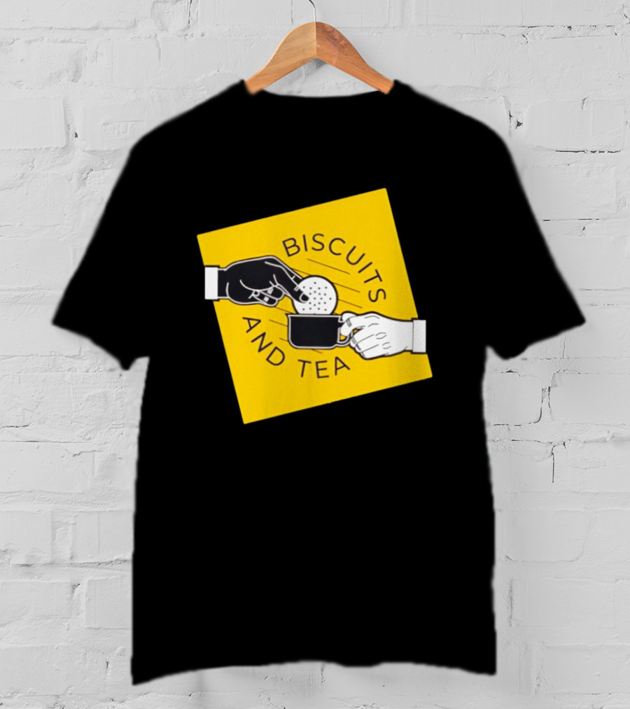 Biscuits And Tea Dipping Cartoon Illustration Yellow T-Shirt