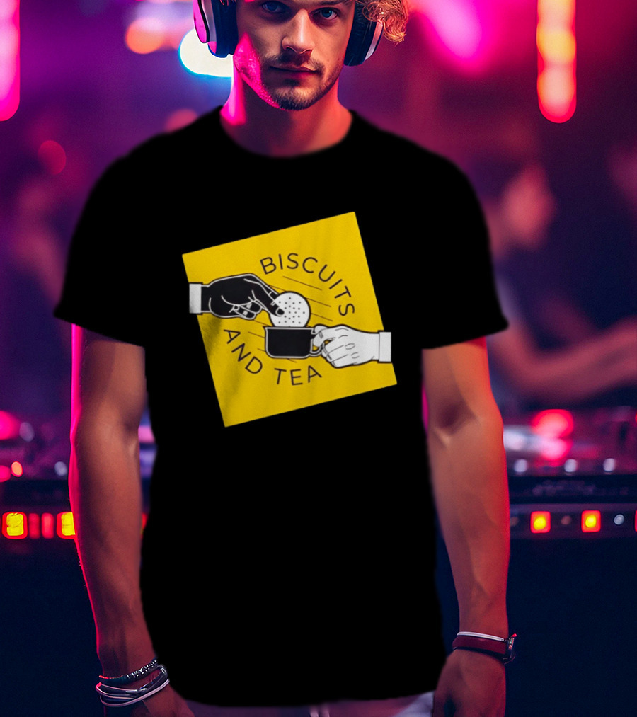 Biscuits And Tea Dipping Cartoon Illustration Yellow T-Shirt