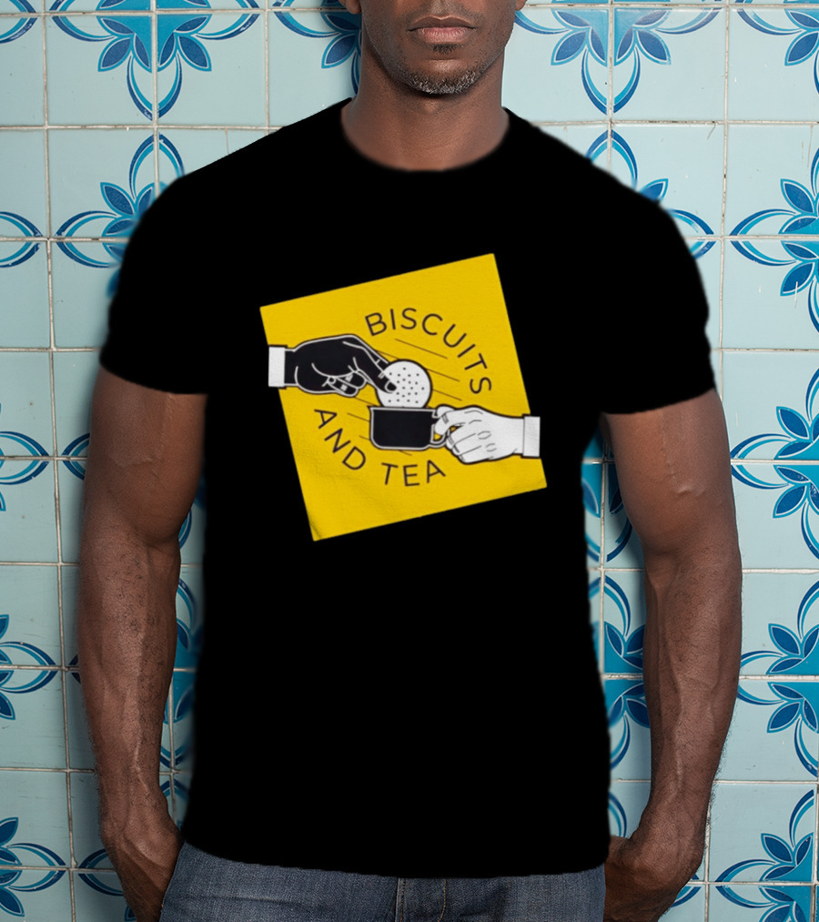 Biscuits And Tea Dipping Cartoon Illustration Yellow T-Shirt