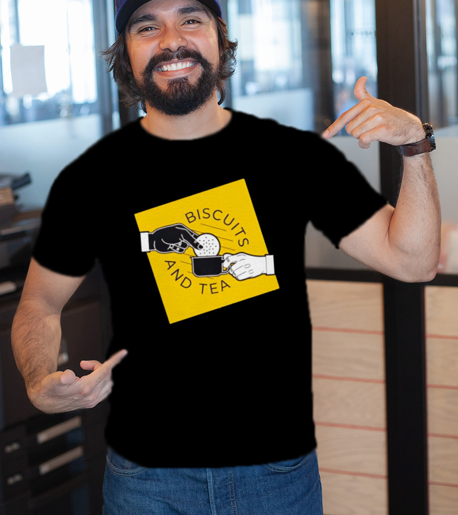 Biscuits And Tea Dipping Cartoon Illustration Yellow T-Shirt