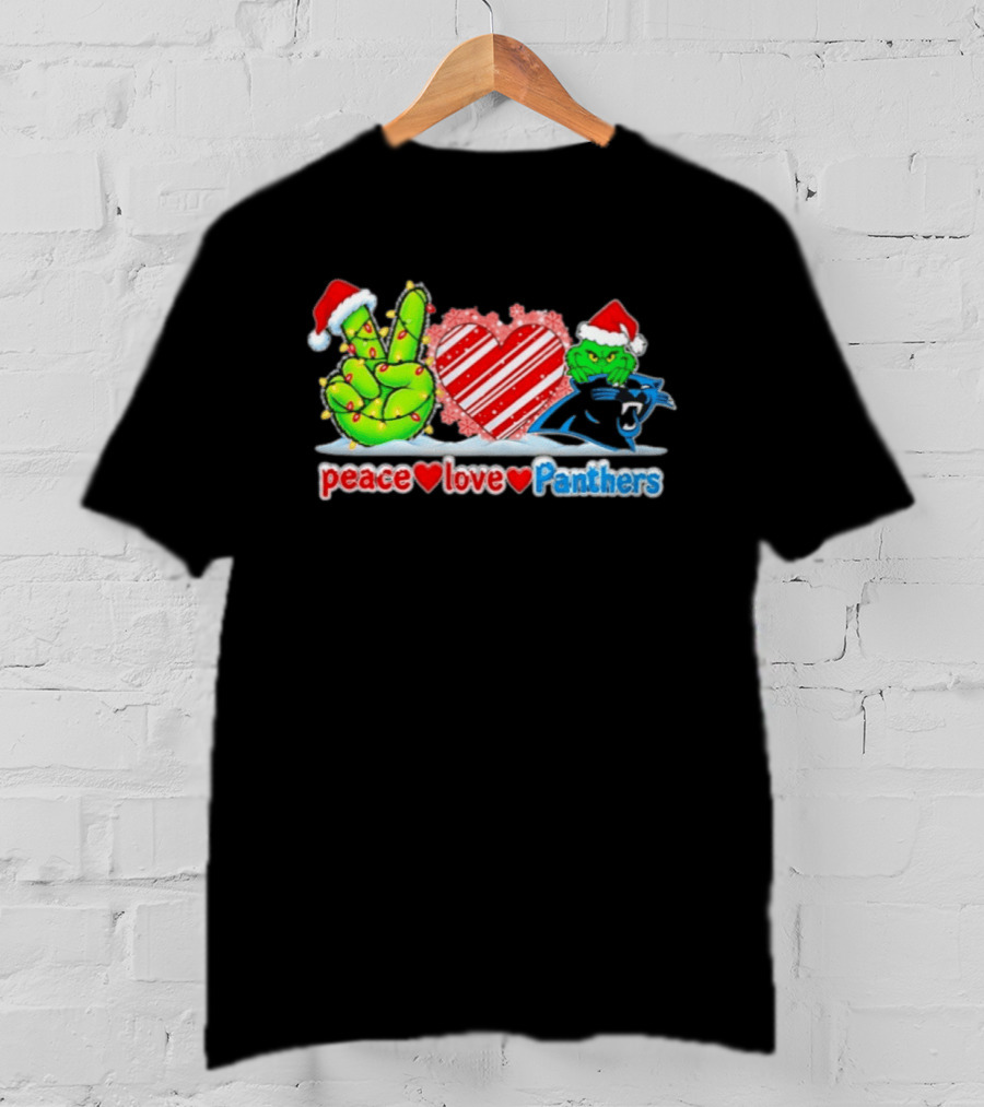 Peace Love Panthers Carolina Christmas Grinch T-Shirt