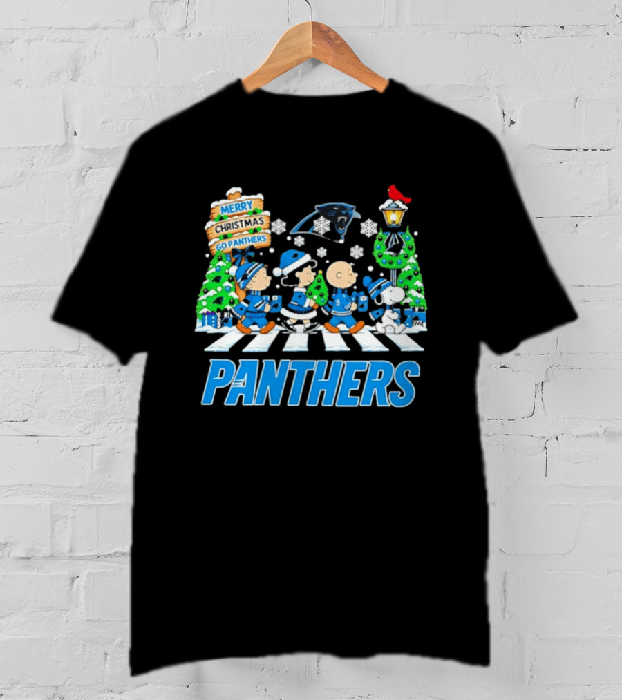 Carolina Panthers Peanuts Abbey Road Christmas Merry Go Panthers T-Shirt