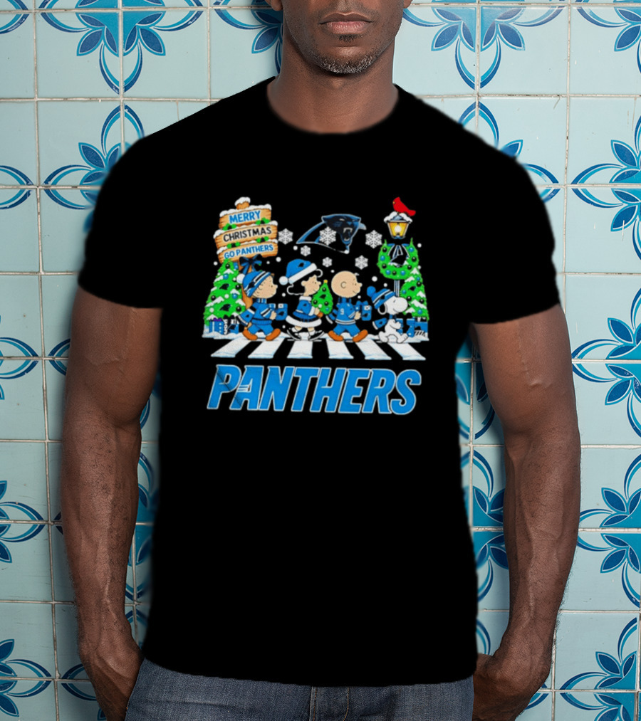 Carolina Panthers Peanuts Abbey Road Christmas Merry Go Panthers T-Shirt