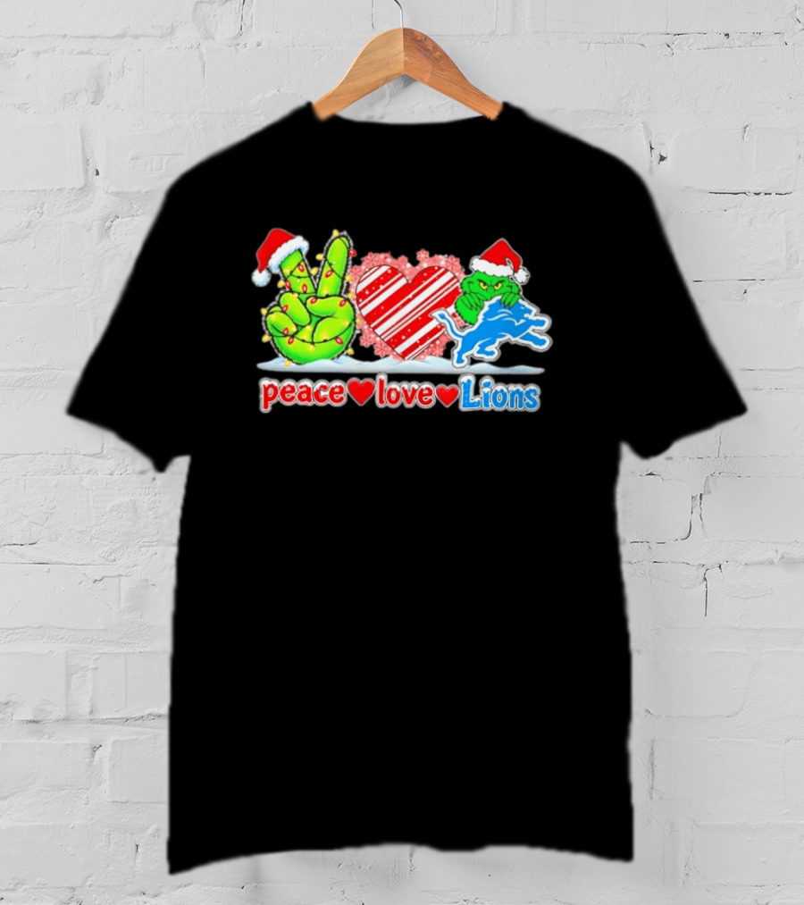 Peace Love Lions Christmas Grinch Detroit Lions T-Shirt