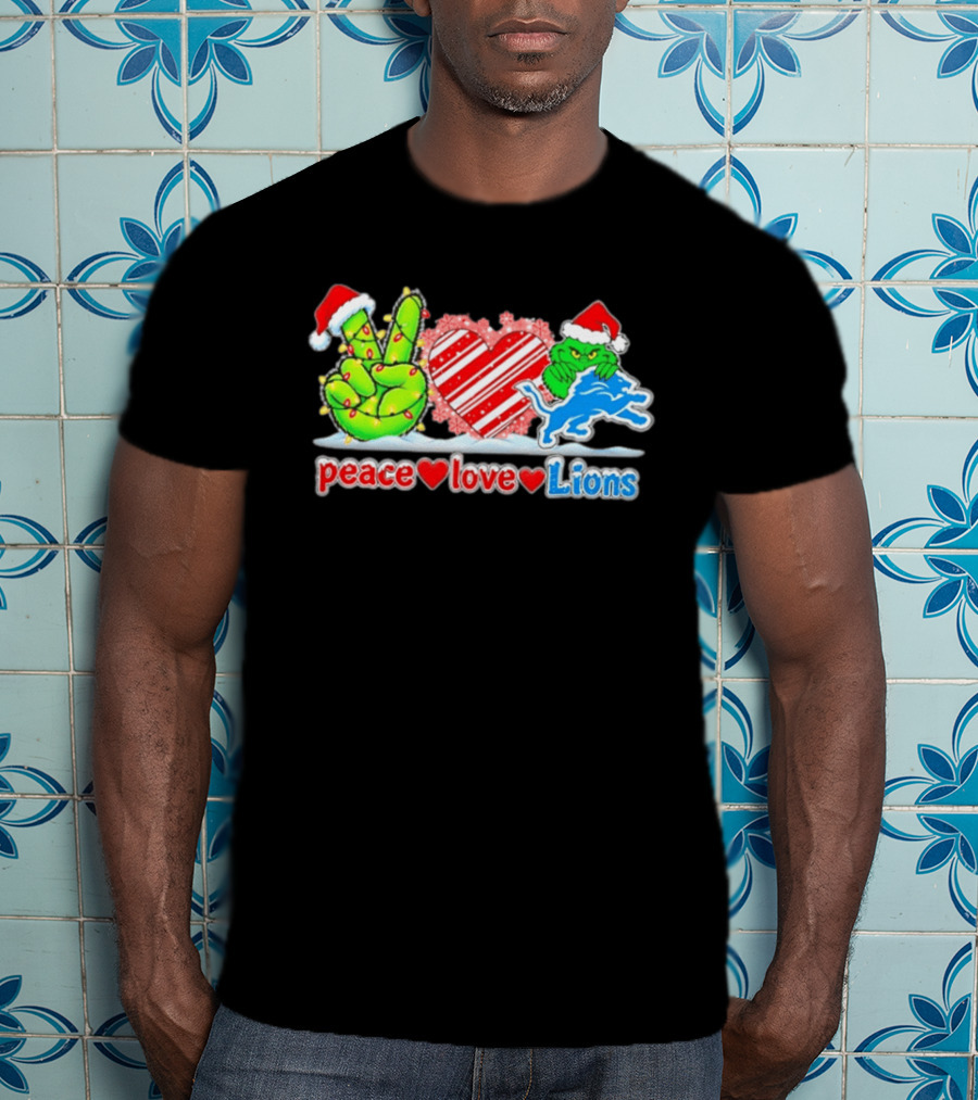 Peace Love Lions Christmas Grinch Detroit Lions T-Shirt