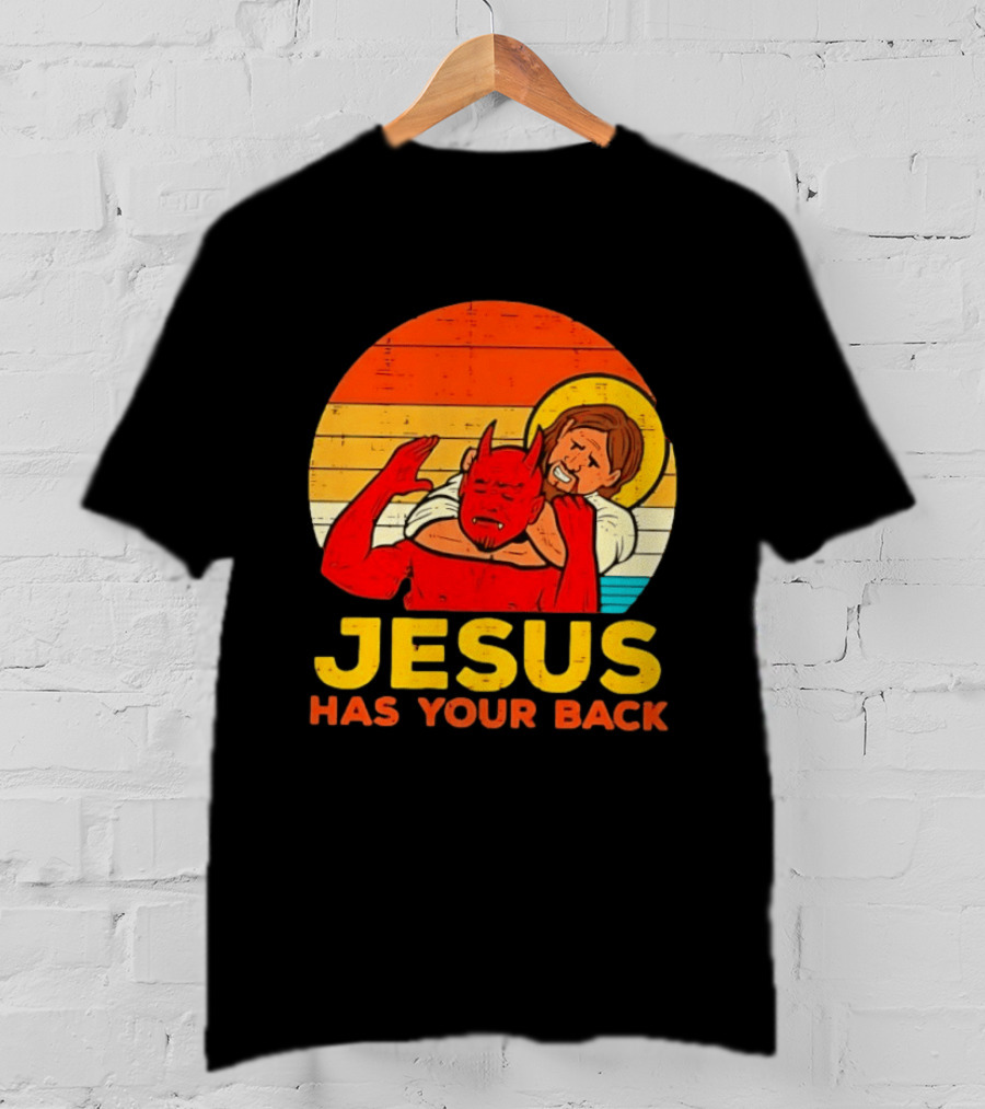 Jesus Has Your Back Devil Wrestling Retro Sunset T-Shirt