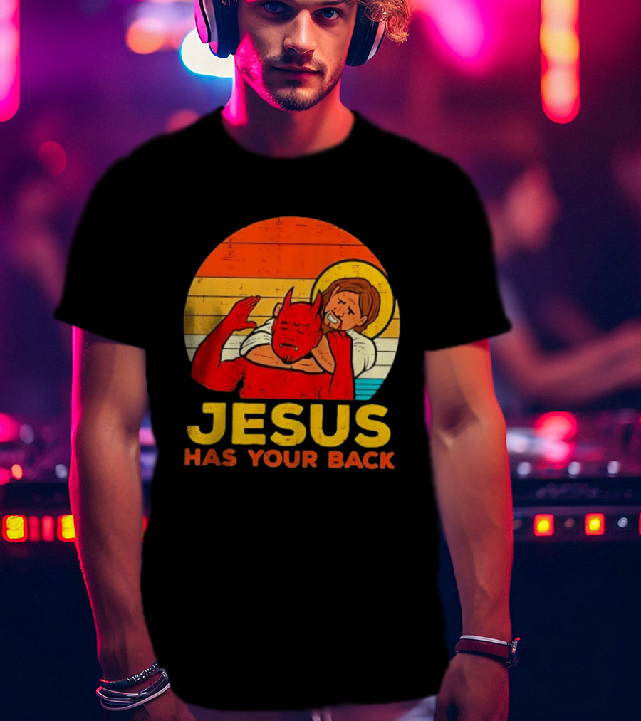Jesus Has Your Back Devil Wrestling Retro Sunset T-Shirt