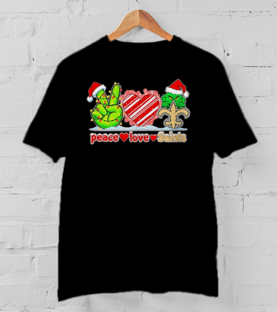 Peace Love Saints Grinch Christmas New Orleans Saints Holiday Fun T-Shirt