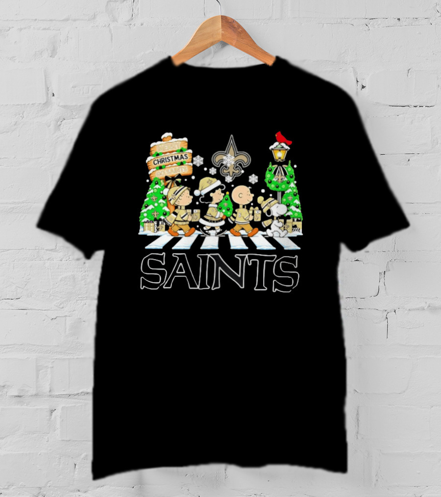 New Orleans Saints Peanuts Characters Christmas Abbey Road T-Shirt