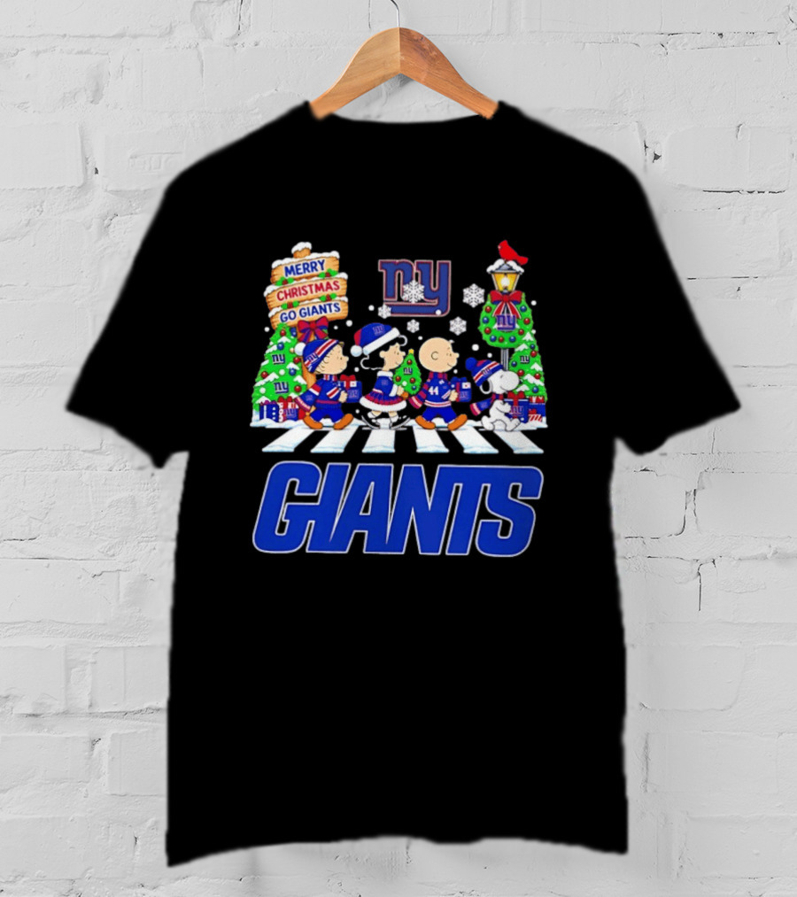 Merry Christmas Go Giants NY Peanuts Abbey Road Snowflakes T-Shirt