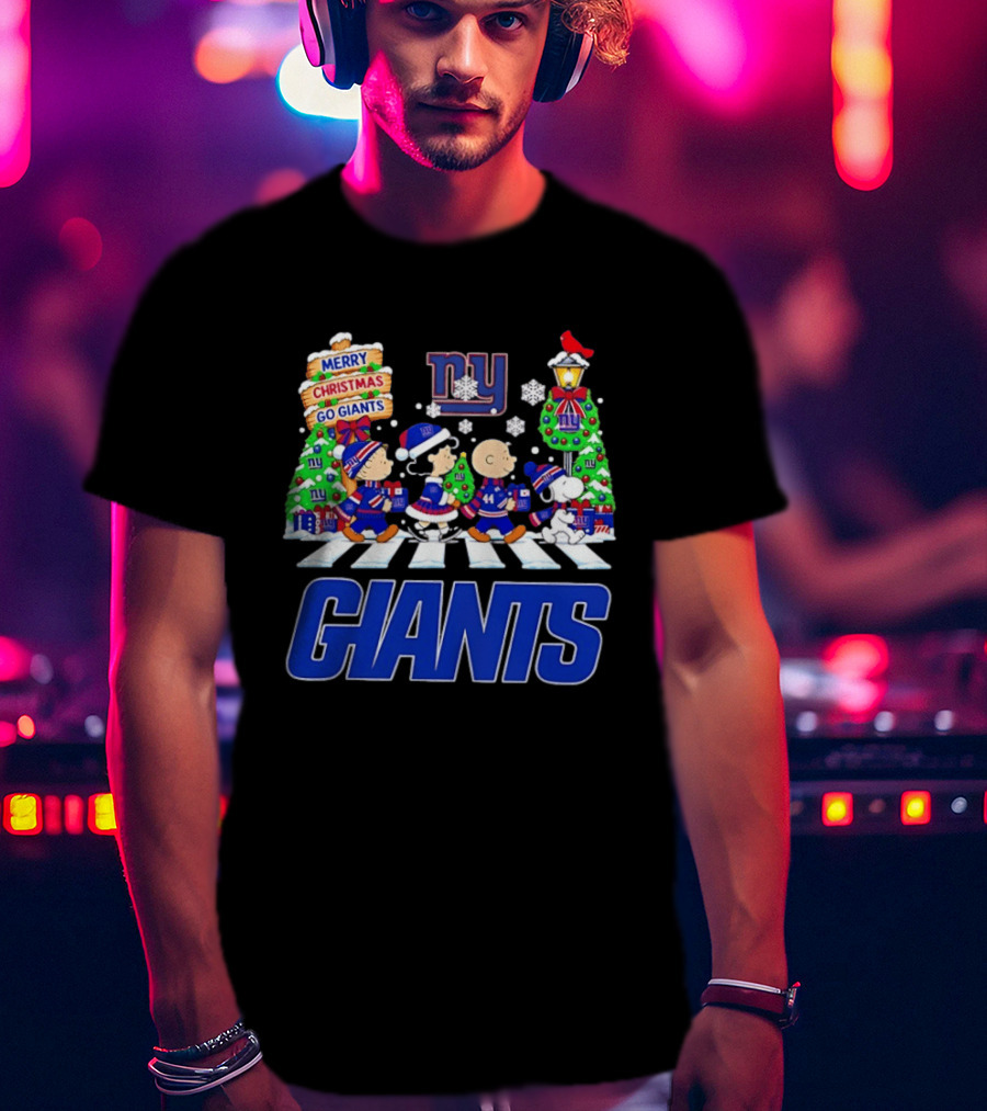 Merry Christmas Go Giants NY Peanuts Abbey Road Snowflakes T-Shirt