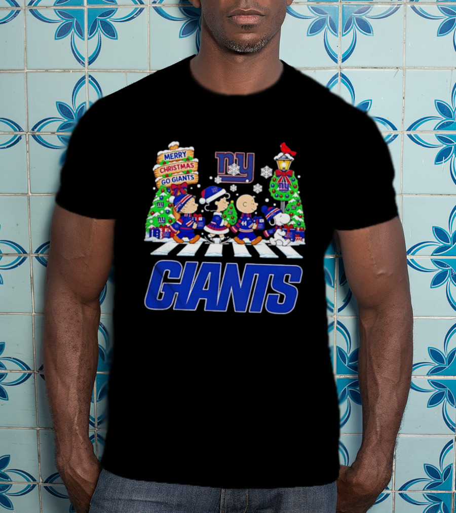 Merry Christmas Go Giants NY Peanuts Abbey Road Snowflakes T-Shirt
