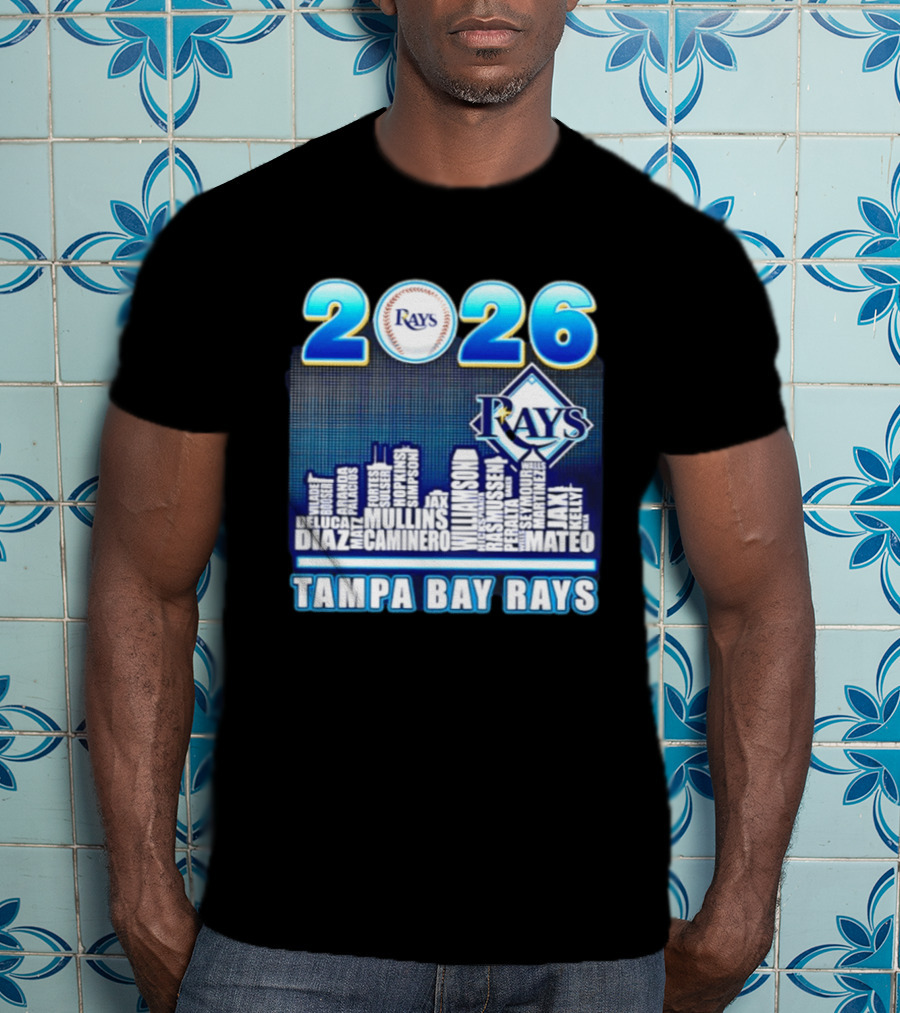 Tampa Bay Rays 2026 City Skyline Player Names Diaz Mullins Caminero Williamson Rasmussen T-Shirt