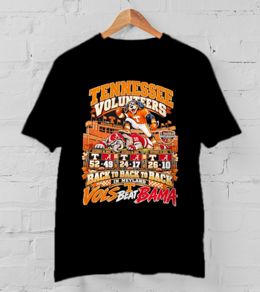 Tennessee Volunteers Back To Back To Back Wins Over Alabama Crimson Tide In Neyland Stadium Third Saturday In October Vols Beat Bama T-Shirt