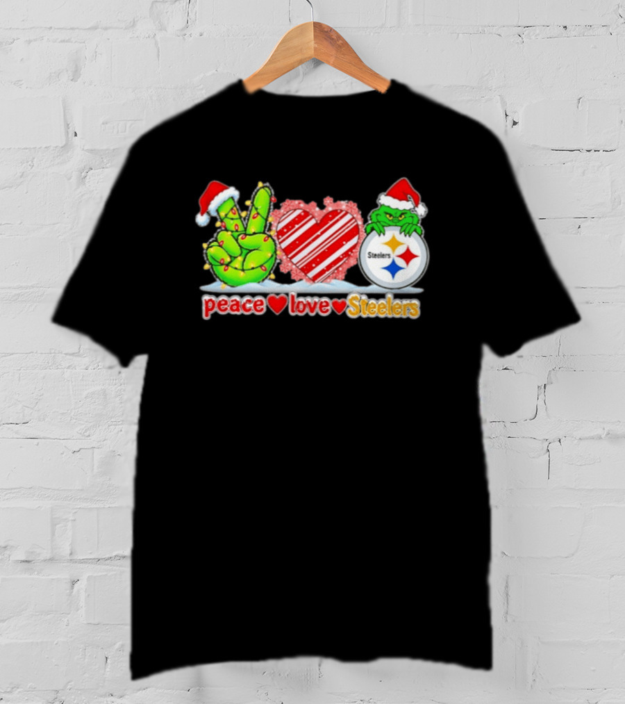 Pittsburgh Steelers Grinch Peace Love Christmas T-Shirt