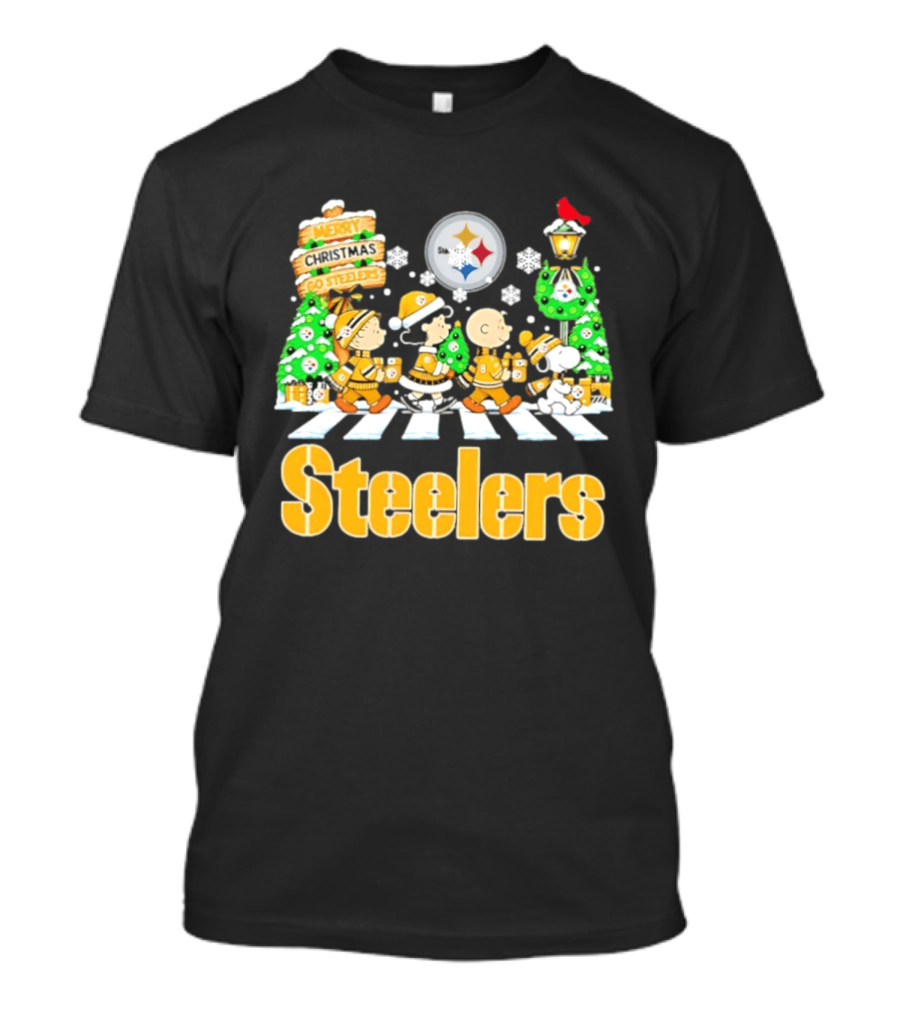 Pittsburgh Steelers Peanuts Abbey Road Christmas Merry Go Steelers T-Shirt