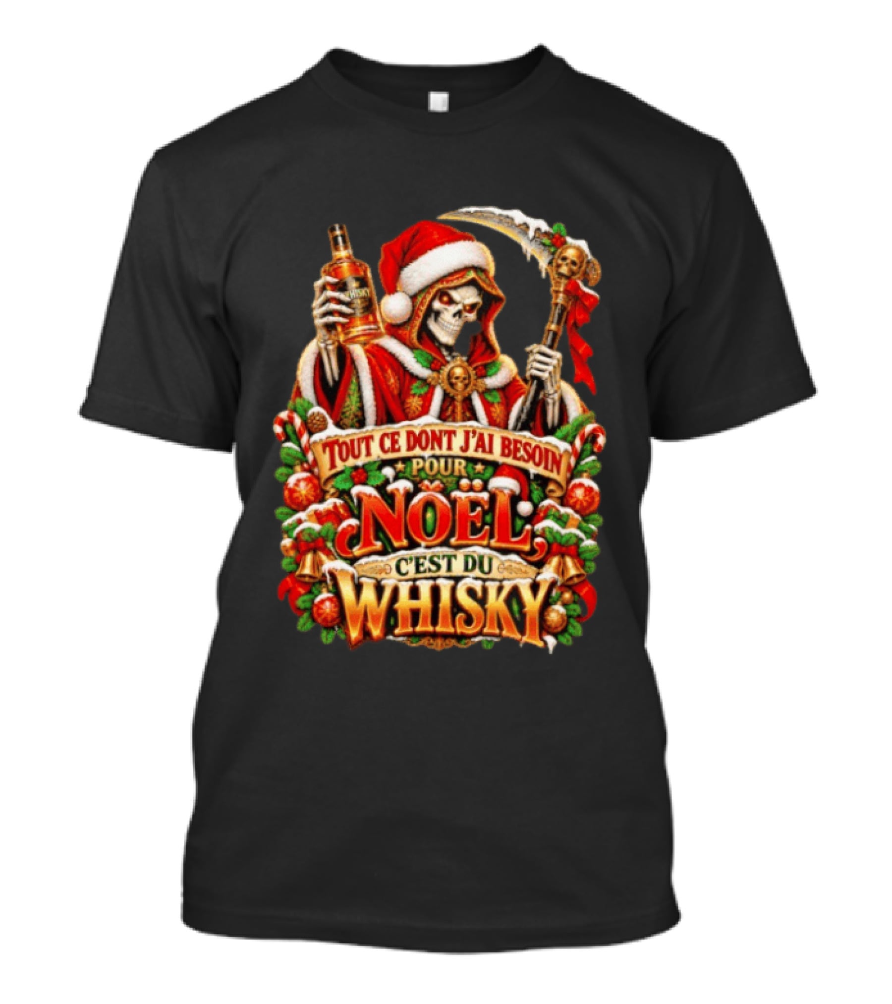 Skeleton Santa Tout Ce Dont J'ai Besoin Pour Noël C'est Du Whisky T-Shirt