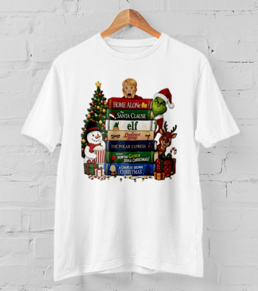 Home Alone Grinch Elf Polar Express Santa Claus Christmas Story Charlie Brown Movies Stack T-Shirt