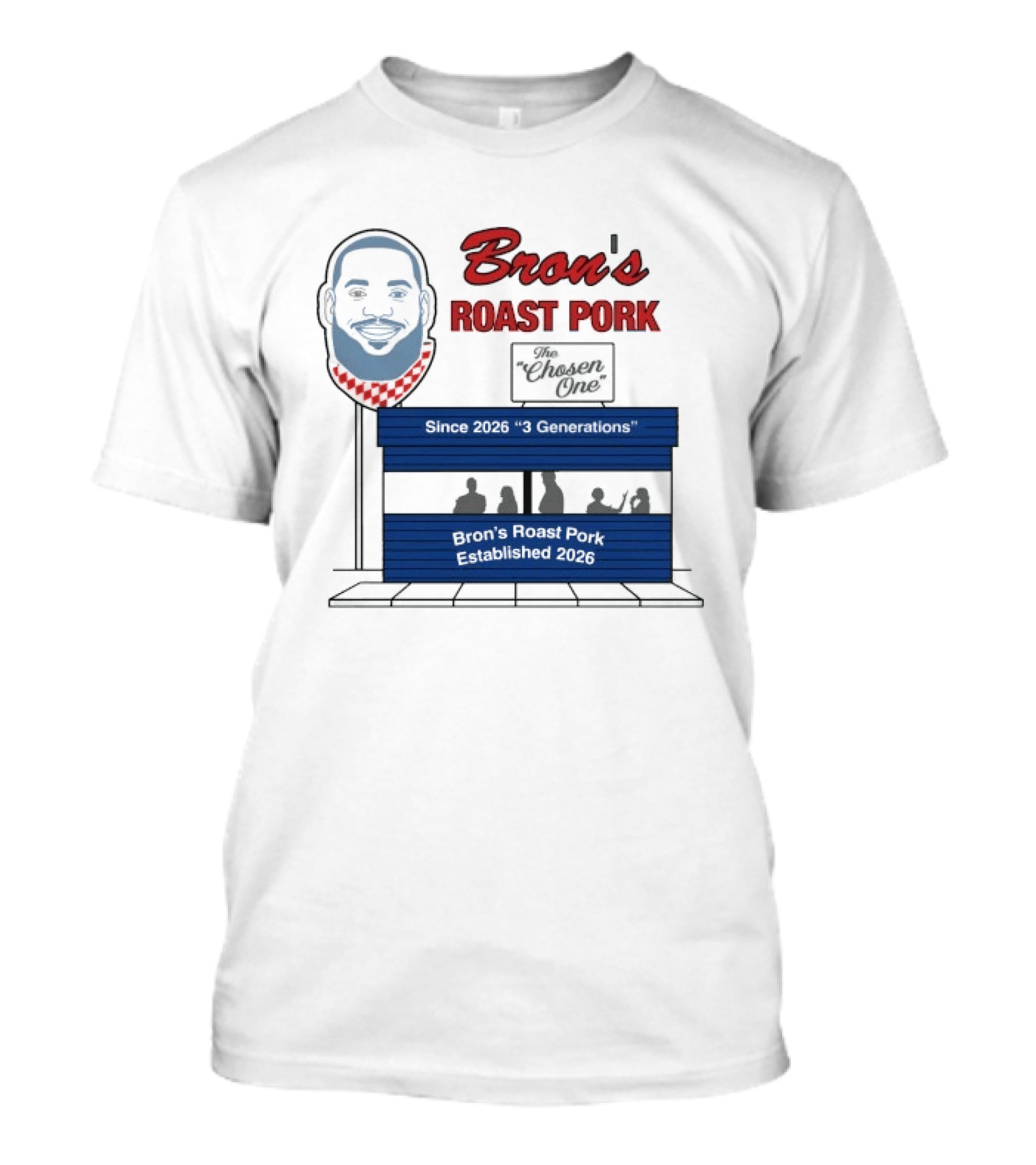 Bron's Roast Pork The Chosen One 2026 LeBron James Grill Stand T-Shirt