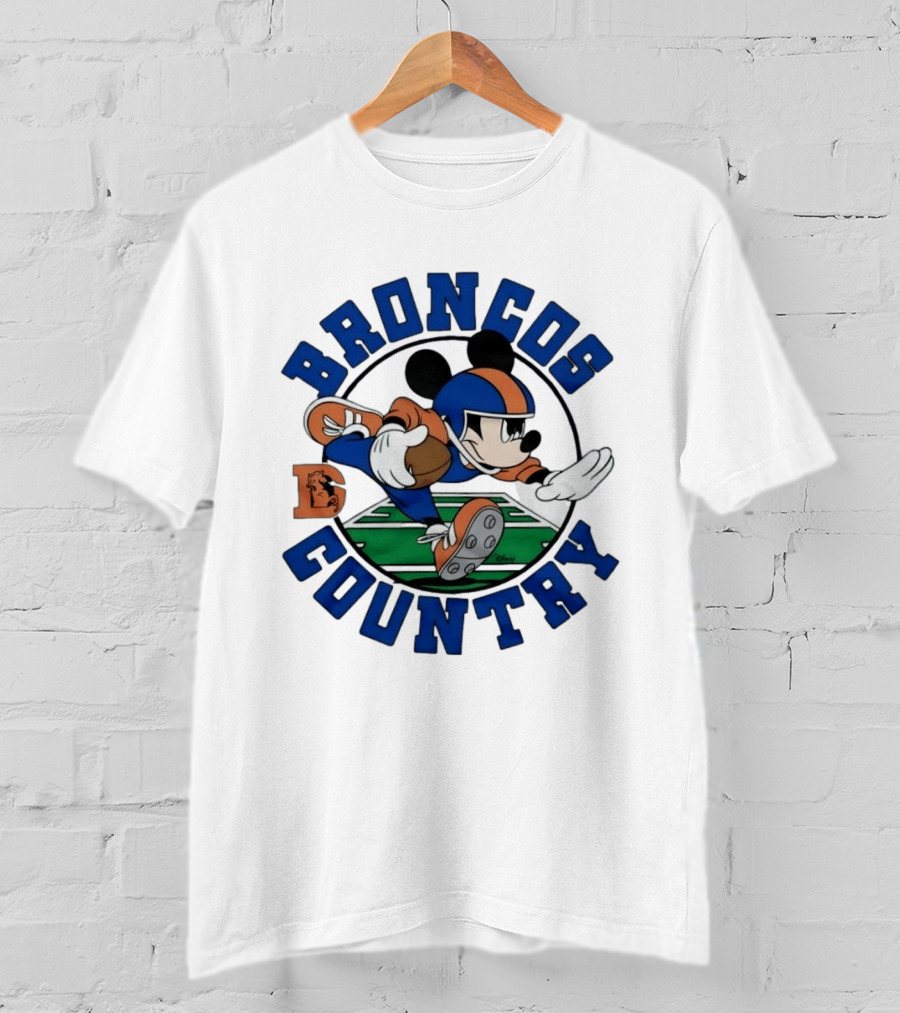 Mickey Mouse Broncos Country Football Action T-Shirt