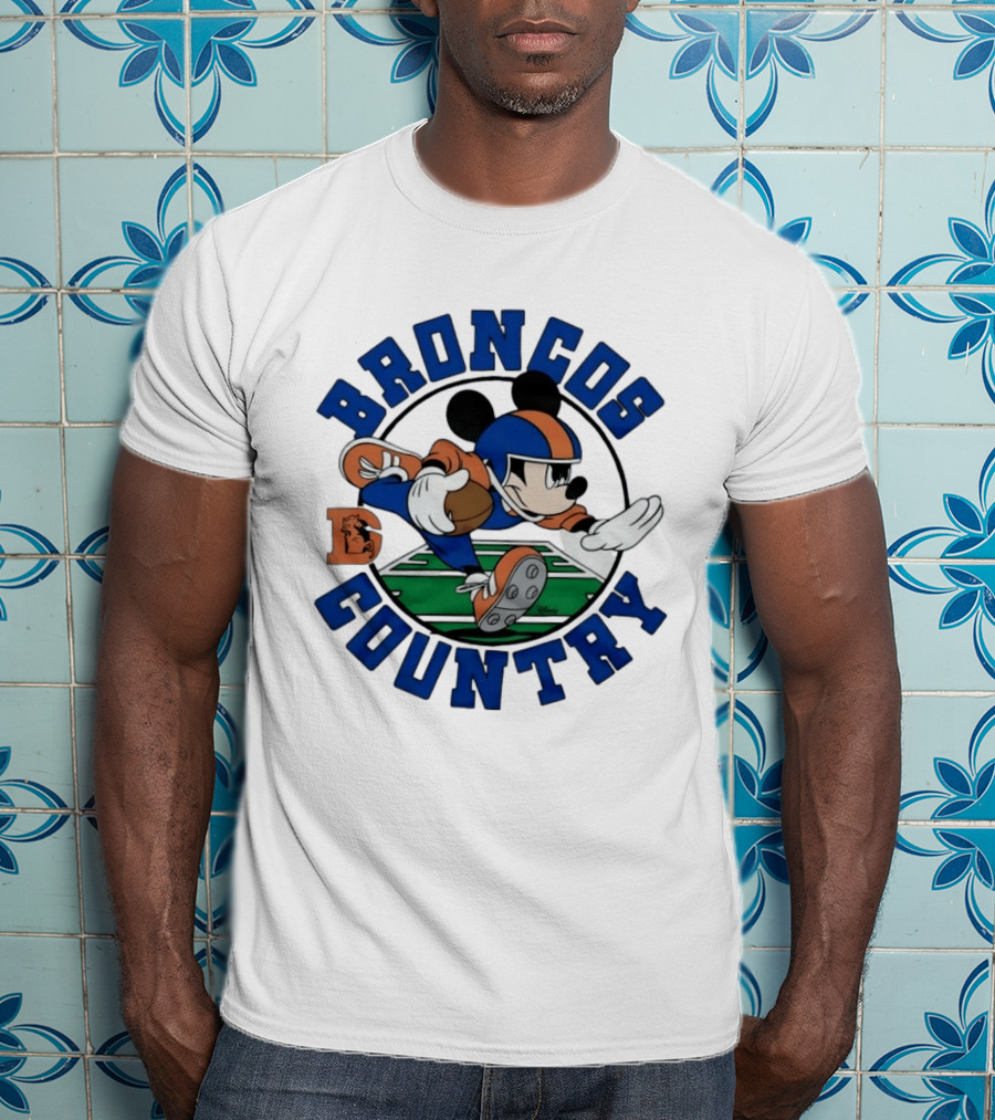 Mickey Mouse Broncos Country Football Action T-Shirt