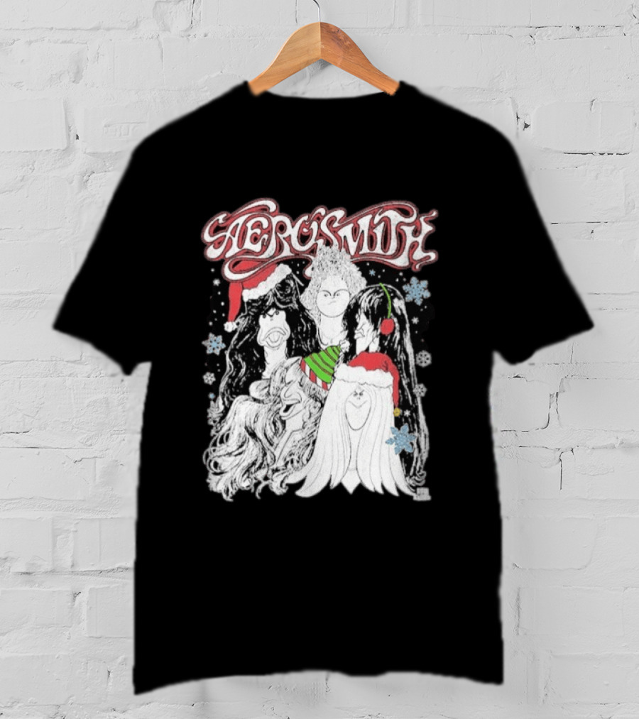 Aerosmith Draw The Line Christmas Santa Hats Snowflakes T-Shirt