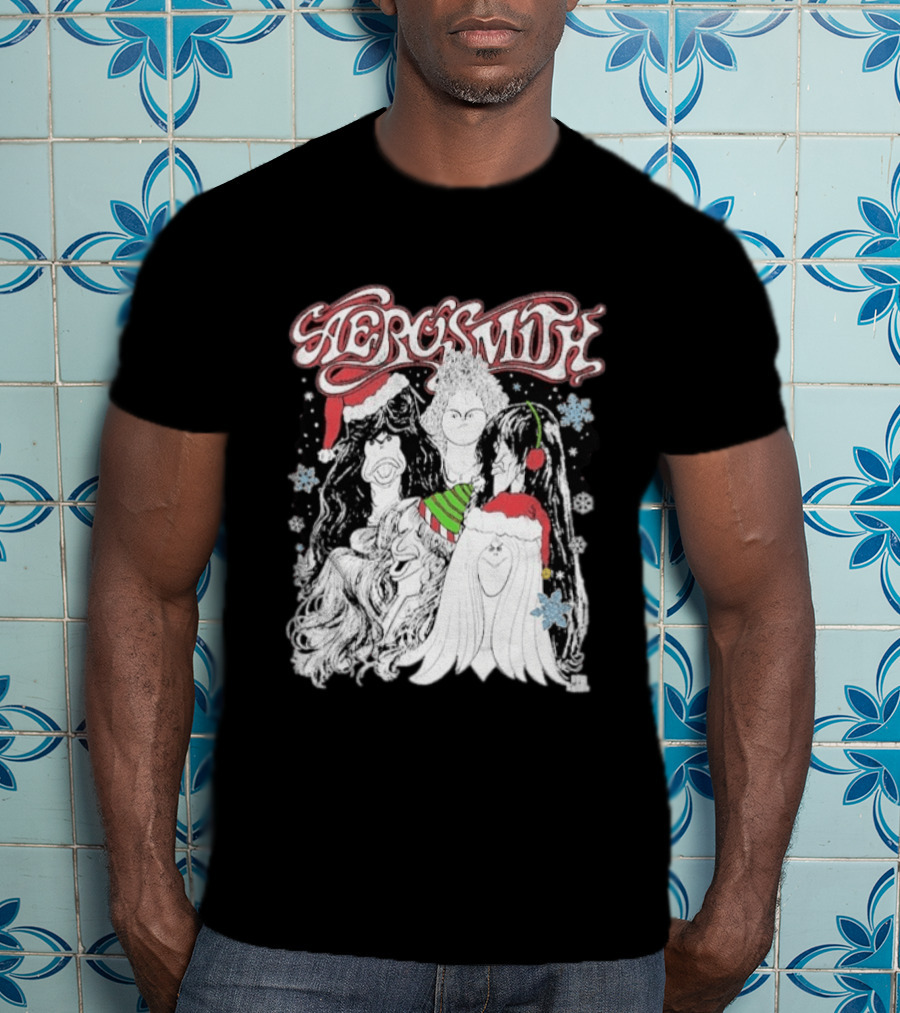Aerosmith Draw The Line Christmas Santa Hats Snowflakes T-Shirt
