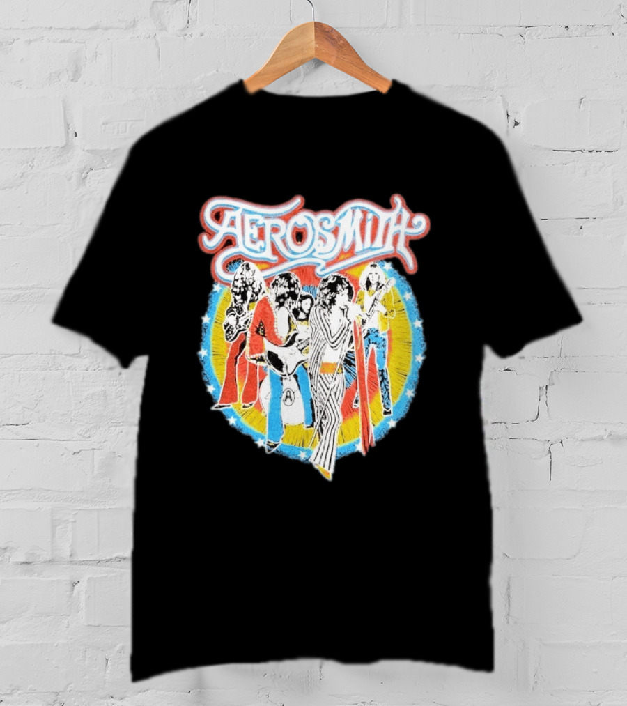 Aerosmith Vintage Debut Band Illustration With Classic Rock Group Image T-Shirt