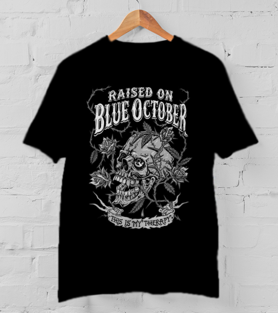 Raised On Blue October Skeleton Floral T-Shirt