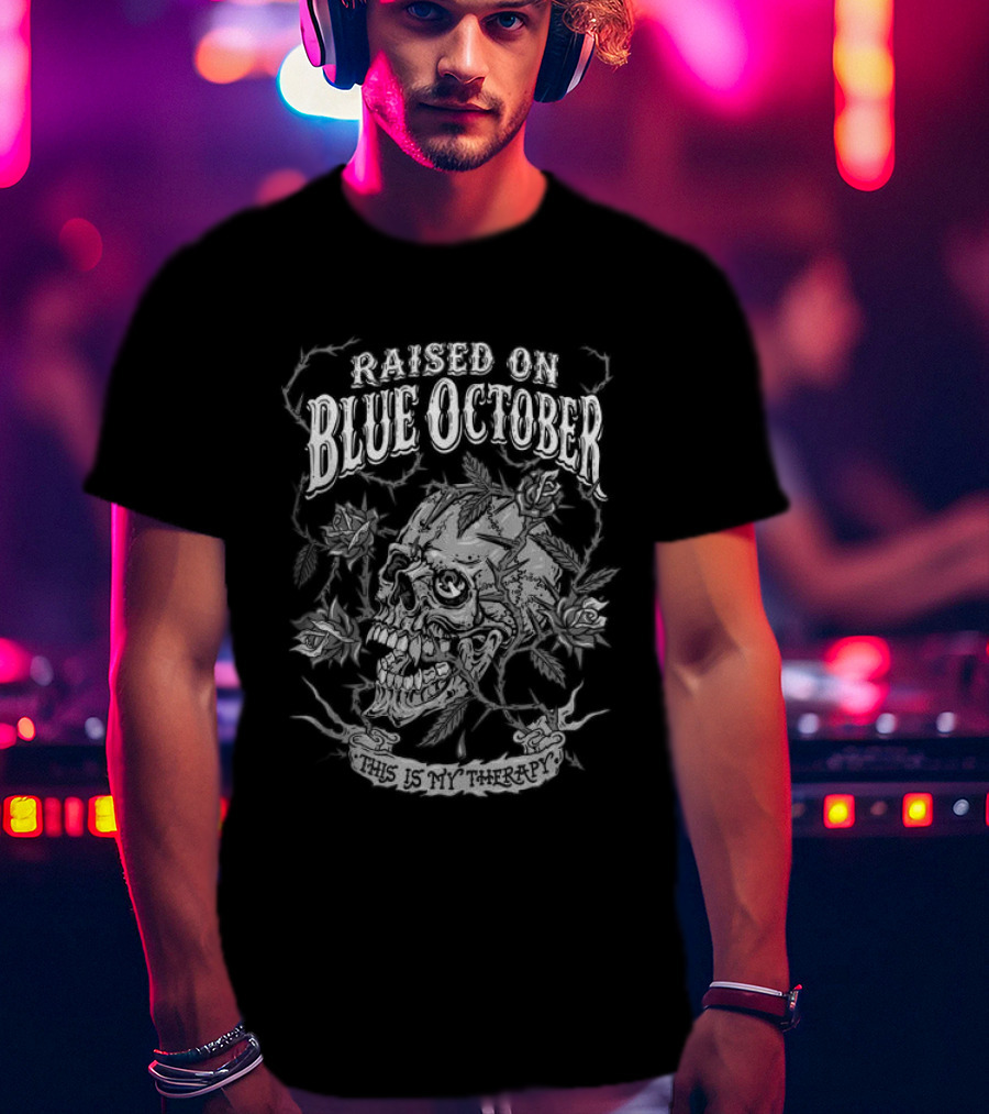 Raised On Blue October Skeleton Floral T-Shirt
