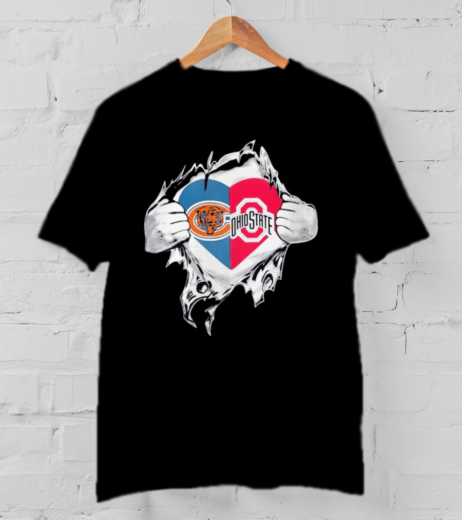 Heart Shaped Chicago Bears Ohio State Mashup T-Shirt