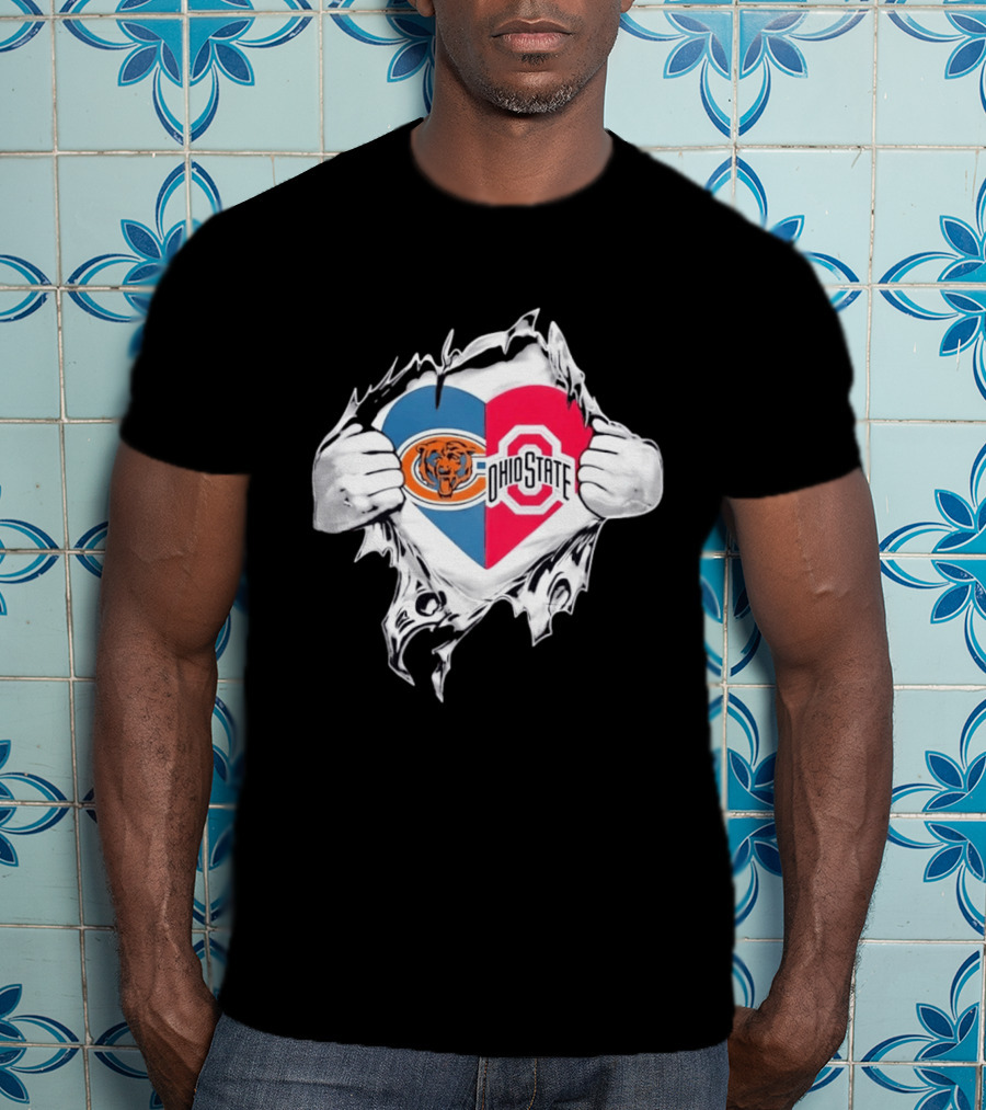 Heart Shaped Chicago Bears Ohio State Mashup T-Shirt