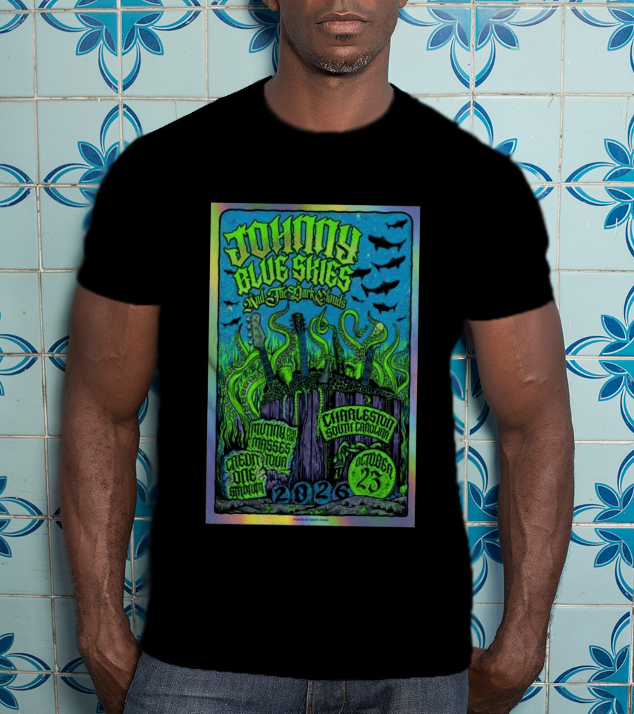 Johnny Blue Skies And The Shark Clouds Music For The Masses Credit One Stadium Charleston October 25 2026 T-Shirt