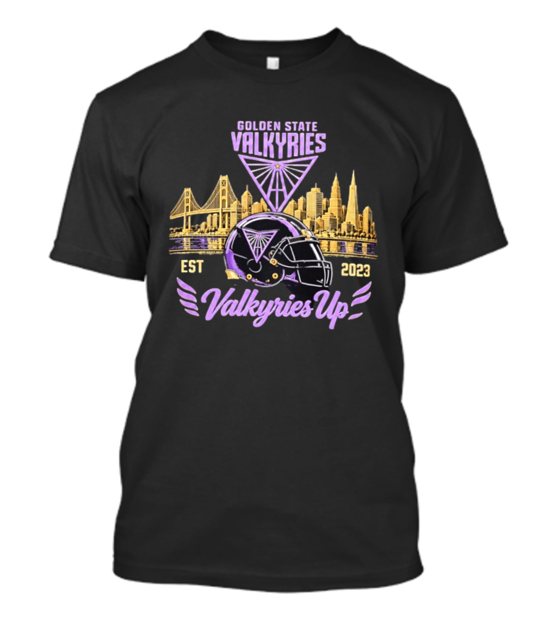 Goldren State Valkyries 2023 City Skyline Valkyries Up Helmet T-Shirt