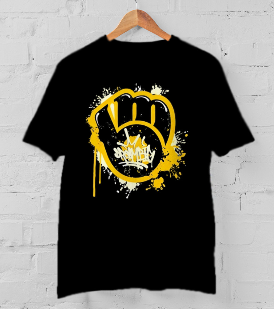 Milwaukee Brewers Graffiti Power Fist Paint Splatter T-Shirt