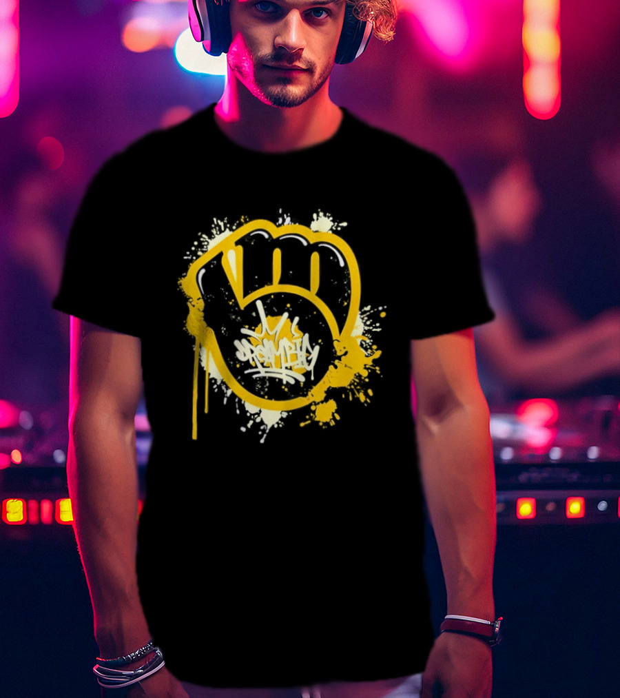 Milwaukee Brewers Graffiti Power Fist Paint Splatter T-Shirt