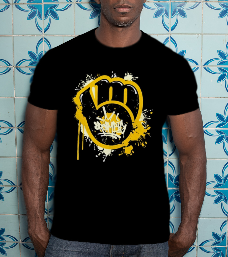Milwaukee Brewers Graffiti Power Fist Paint Splatter T-Shirt