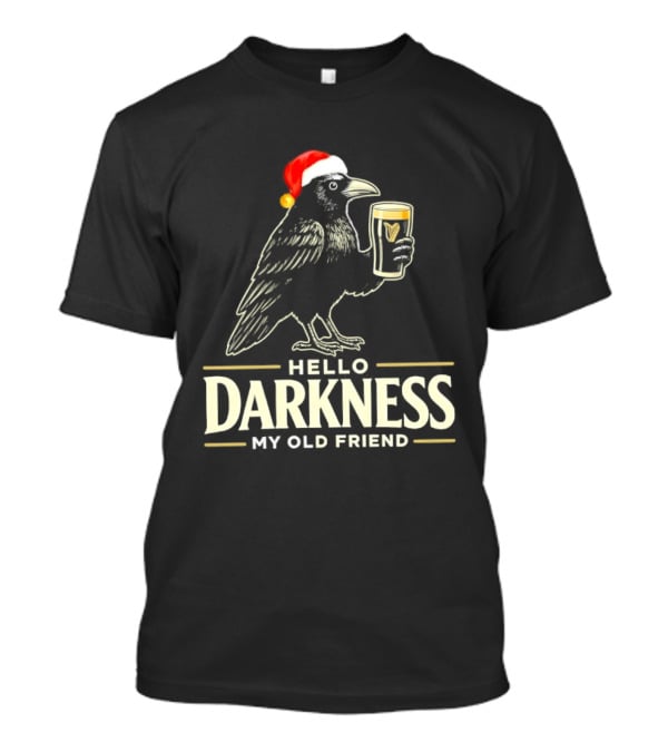 Raven Hello Darkness My Old Friend Christmas Beer Santa Hat T-Shirt