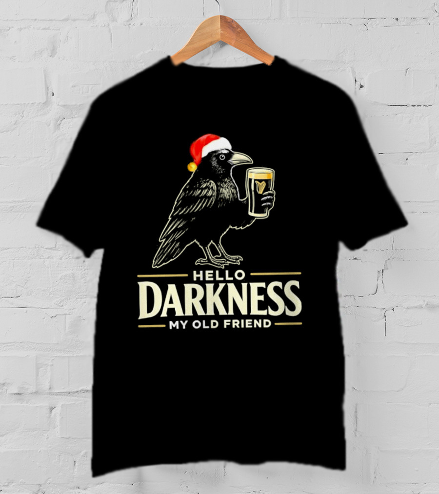 Raven Hello Darkness My Old Friend Christmas Beer Santa Hat T-Shirt