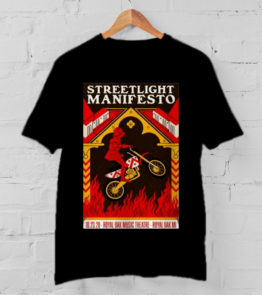 Streetlight Manifesto Royal Oak Music Theatre October 23 2026 Concert Knight On Motorcycle Fire Arch T-Shirt