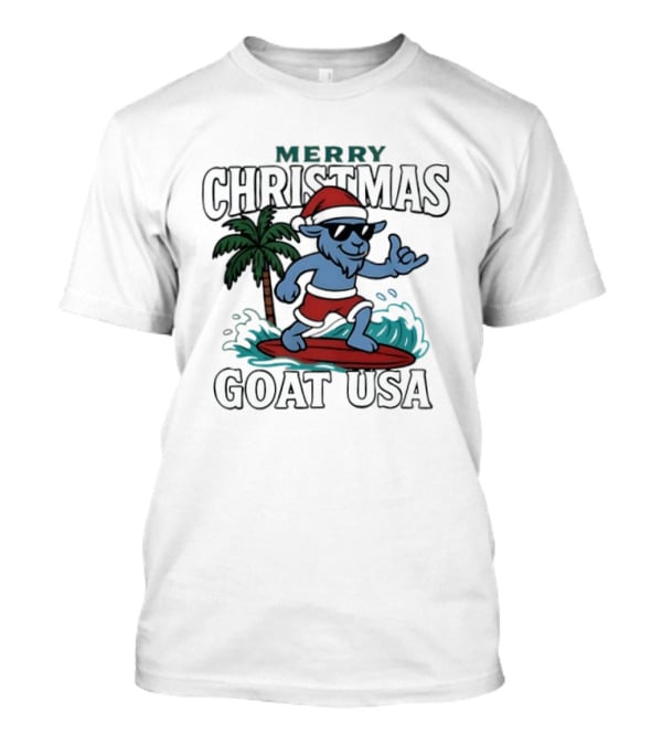 Merry Christmas Goat USA Surfing Santa Holiday Fun T-Shirt
