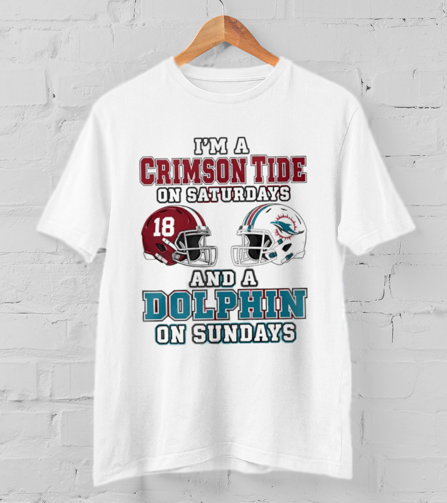 Crimson Tide Saturdays And Dolphin Sundays Football Helmets Fan Gear T-Shirt