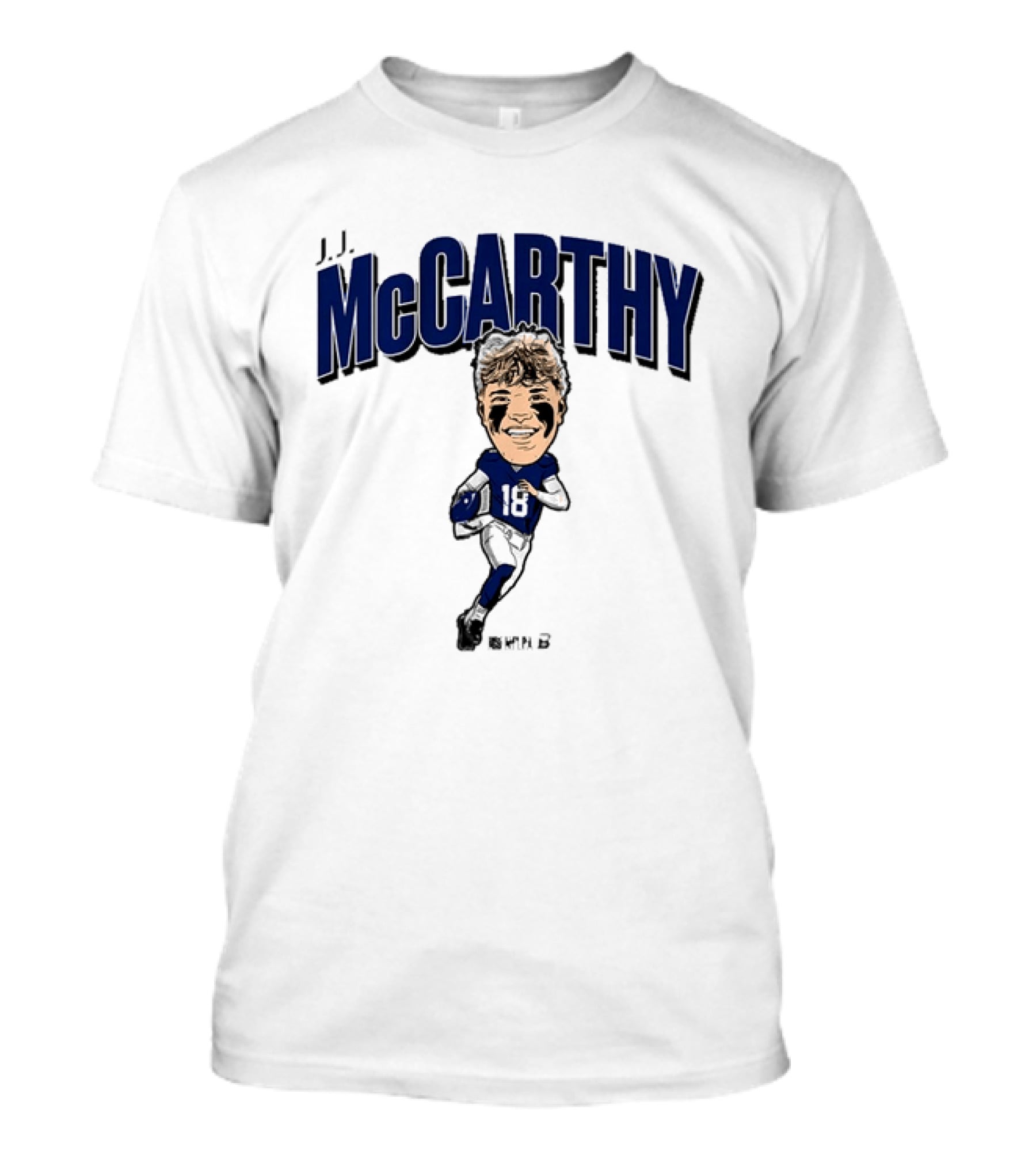 J.J. McCarthy Caricature Number 18 Football T-Shirt