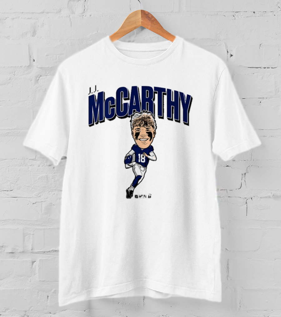 J.J. McCarthy Caricature Number 18 Football T-Shirt