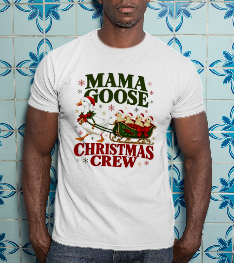 Mama Goose Christmas Crew Holiday Geese And Sleigh Festive T-Shirt