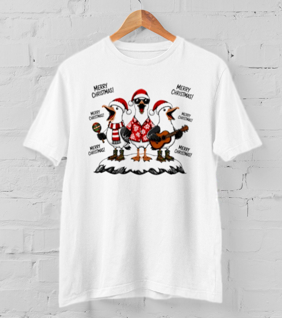 Merry Christmas Seagulls Singing Trio Holiday Birds Jingle T-Shirt