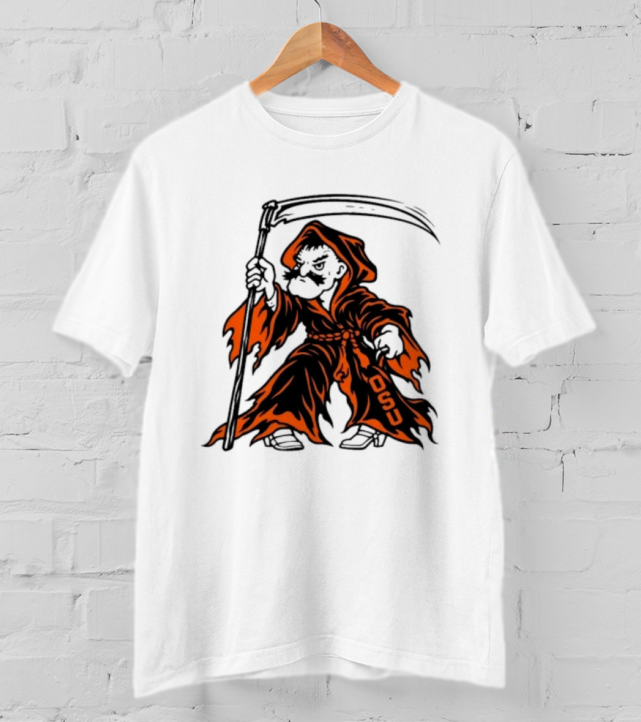 Oklahoma State Cowboys OSU Grim Reaper Halloween Scythe T-Shirt
