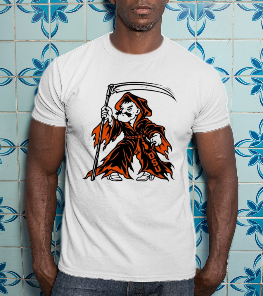 Oklahoma State Cowboys OSU Grim Reaper Halloween Scythe T-Shirt